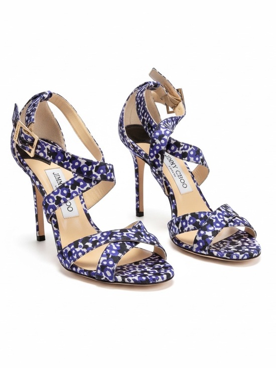 Jimmy Choo Shoes - RARE Jimmy Choo blue “Lynn” floral strappy heel sandals (U.S size 6.5)